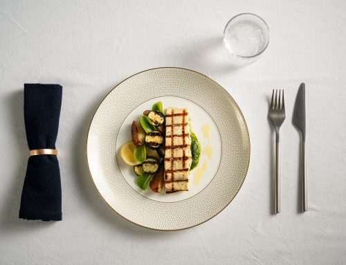 Charred Kingfish Portion with Salsa Verde, Zucchini & Roast Baby Potatoes